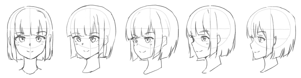 正面顔から横顔までを描いてみる